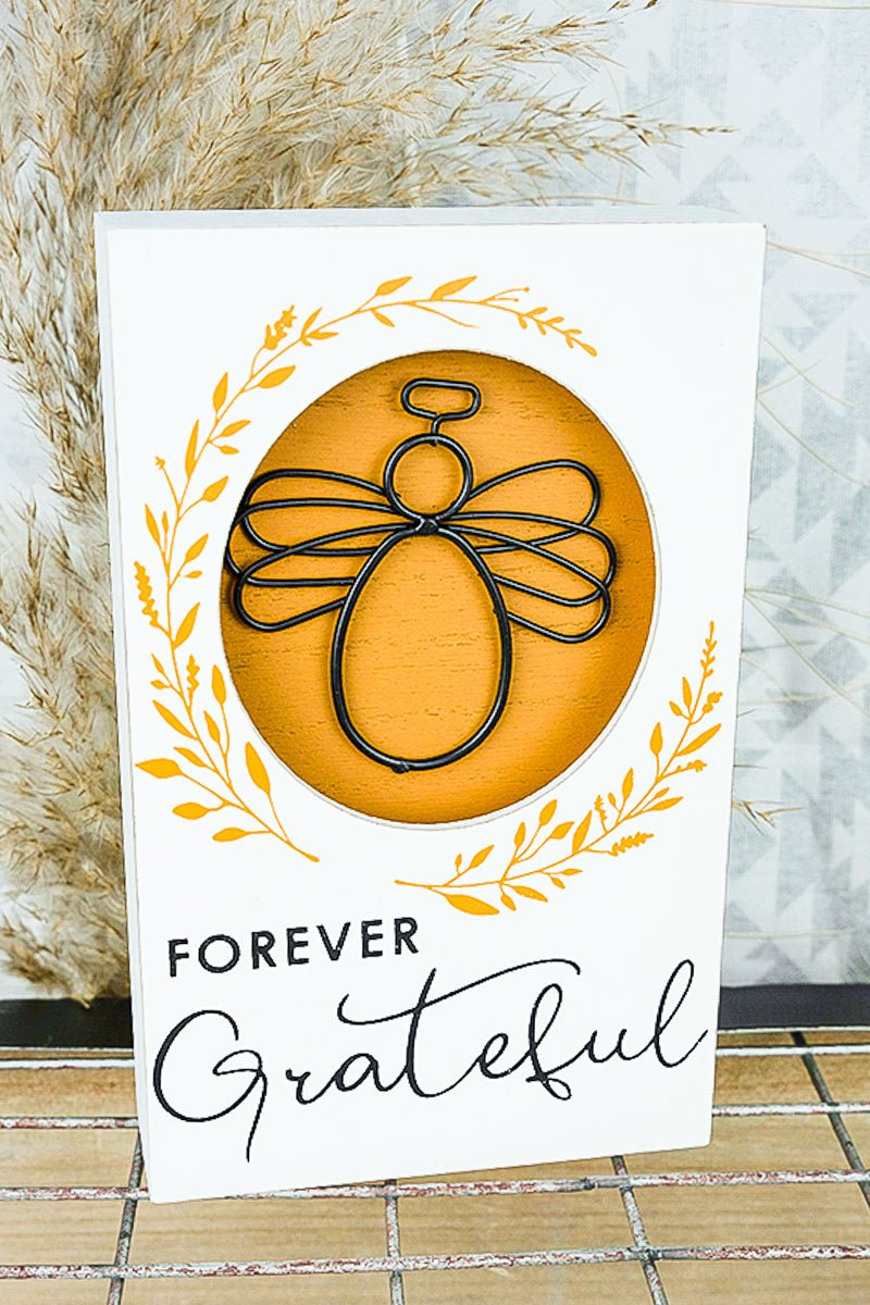 SALE! 8 x 5 'Forever Grateful' Wood with Wire Angel Shadowbox - Wholesale Accessory Market