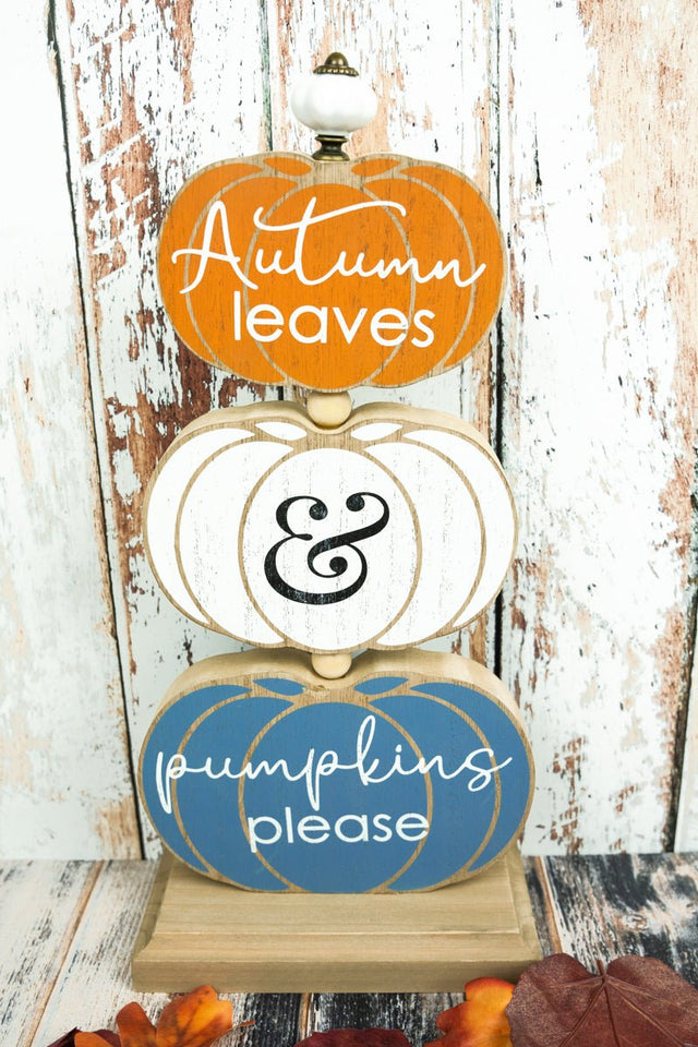 15 x 7 'Autumn Leaves' Reversible Stacked Pumpkin Sign - Wholesale Accessory Market