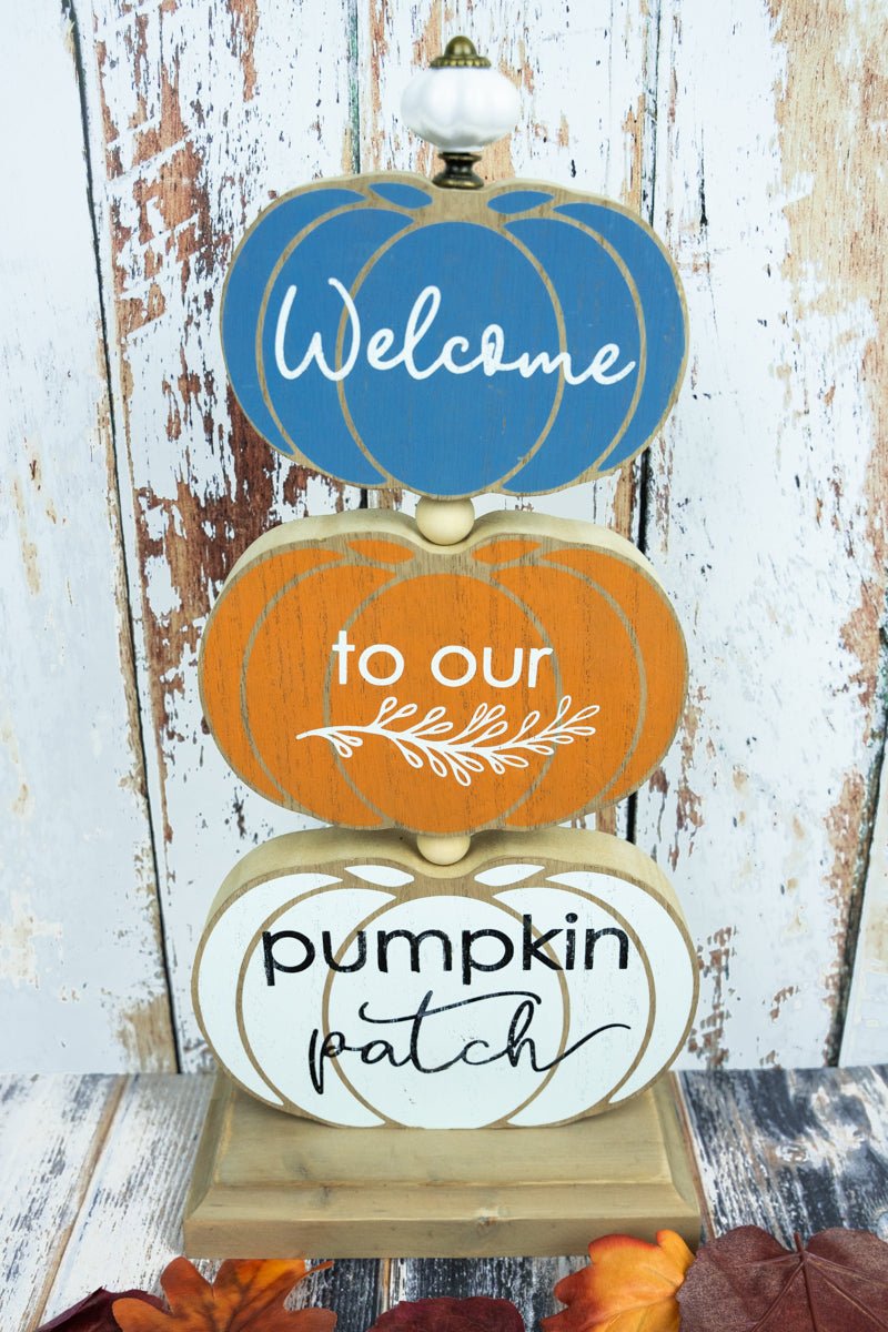 15 x 7 'Welcome' Reversible Stacked Pumpkin Sign - Wholesale Accessory Market