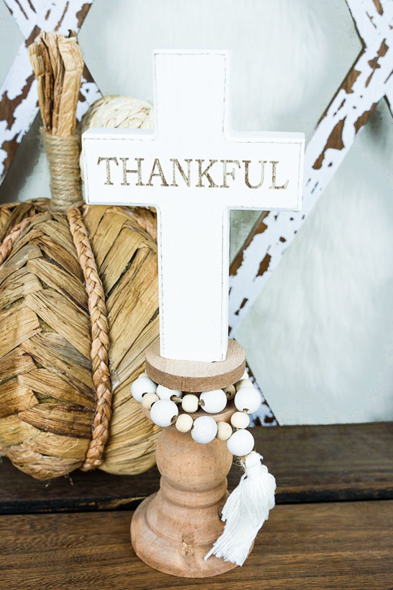 11.5 x 4.5 'Thankful' Tabletop Pedestal Cross - Wholesale Accessory Market