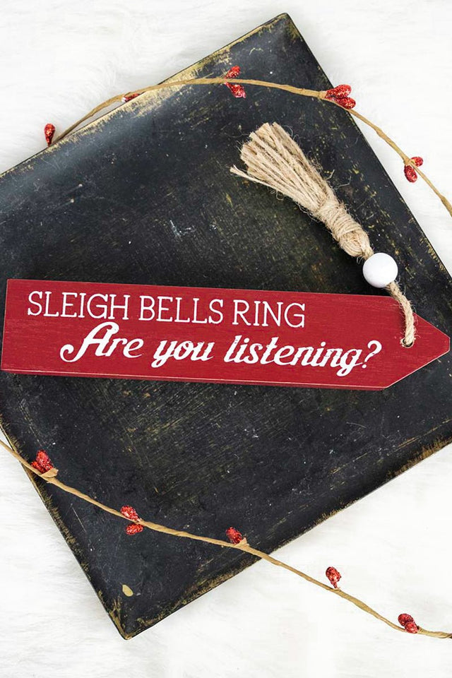 1.5 x 11 'Sleigh Bells Ring' Wood Tassel Block Sign - Wholesale Accessory Market