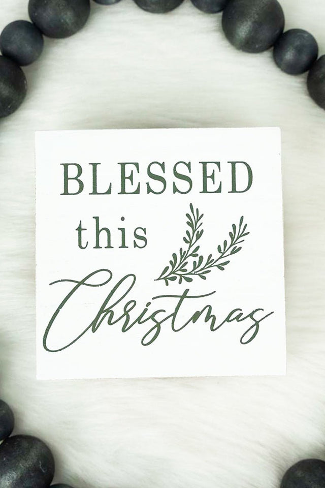 4 x 4 'Blessed This Christmas' Wood Block Sign - Wholesale Accessory Market