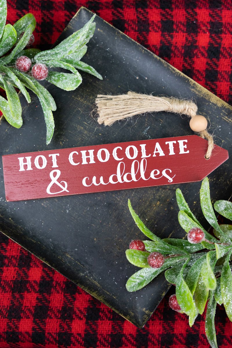 1.5 x 11 'Hot Chocolate & Cuddles' Wood Tassel Block Sign - Wholesale Accessory Market