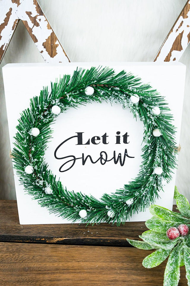 35% OFF! 8 x 8 'Let It Snow' Christmas Wreath Wood Sign - Wholesale Accessory Market