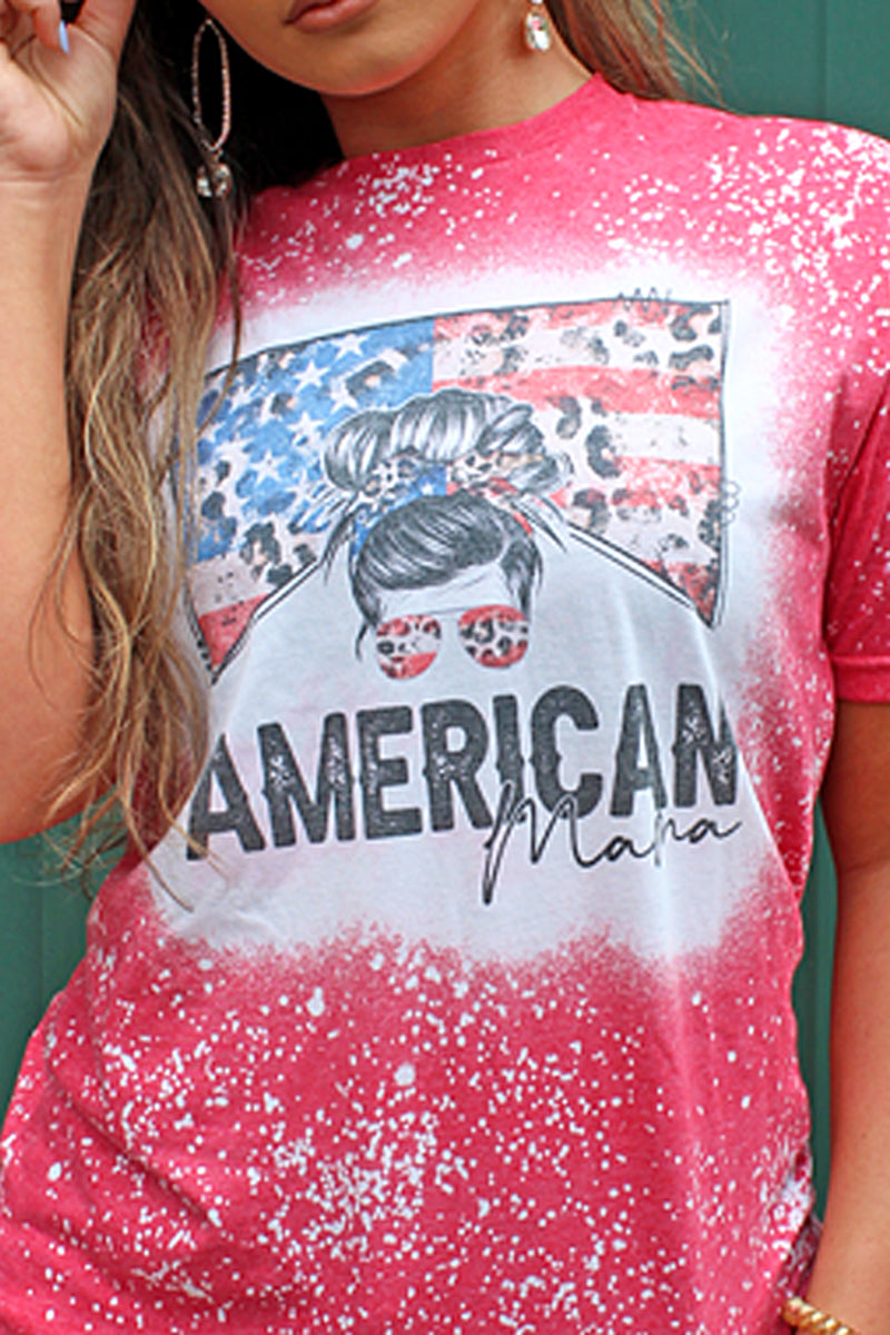 Bleached Patriotic American Mama Softstyle Adult T-Shirt