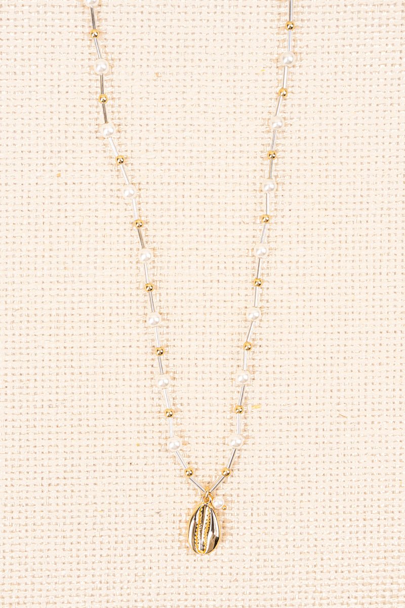 Cowrie Shell Design Pearl and Goldtone Necklace - Wholesale Accessory Market