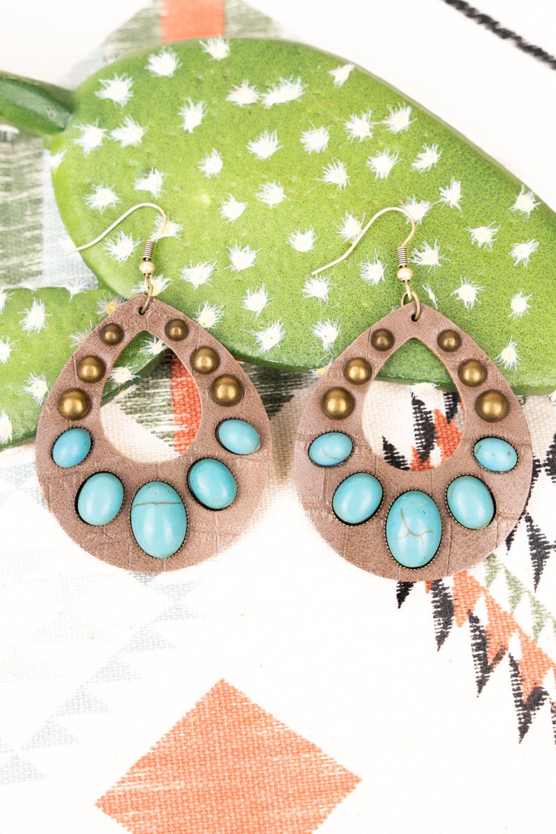 Greybull Khaki and Turquoise Teardrop Earrings Wholesale