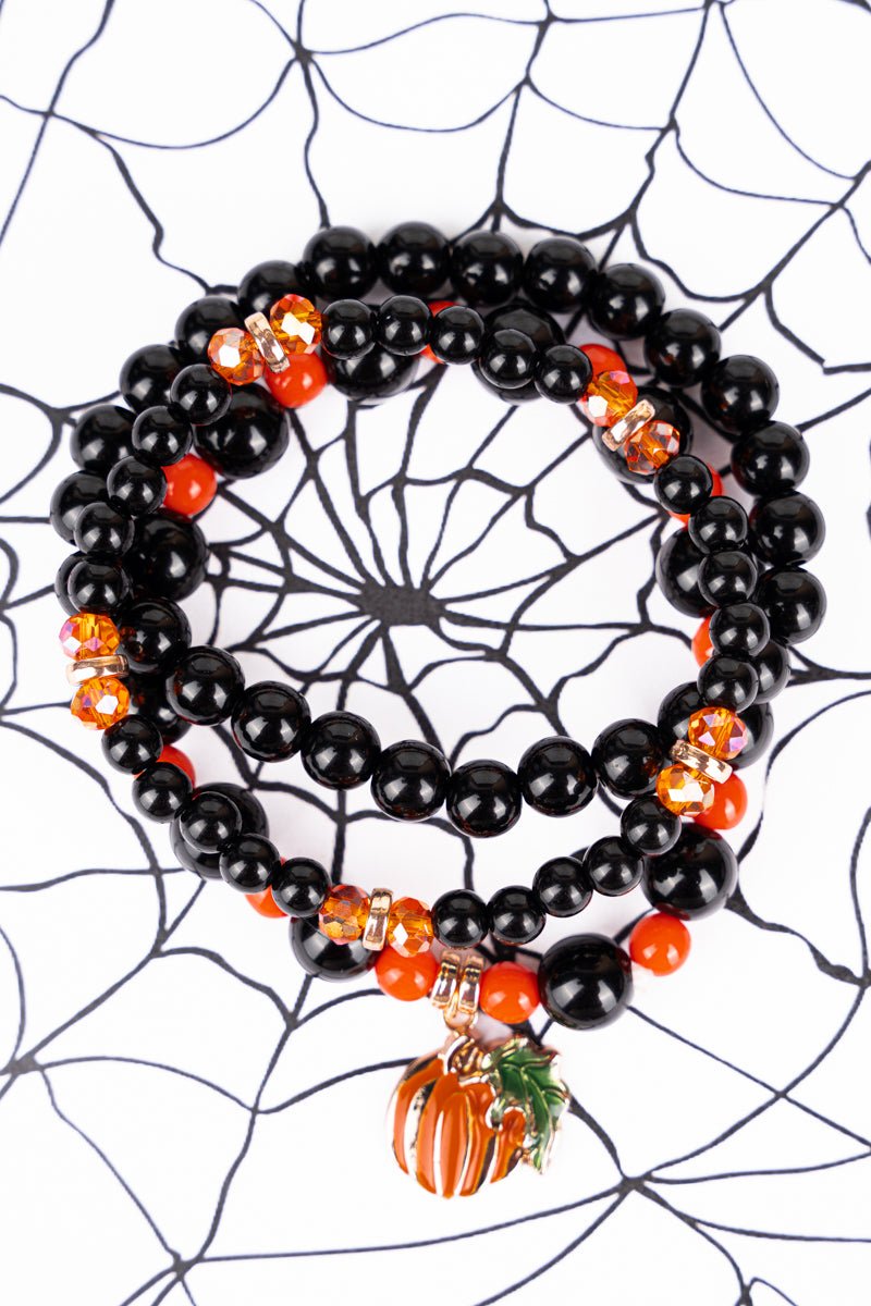 Pumpkin Picking Black & Orange Beaded Bracelet Set - Wholesale Accessory Market