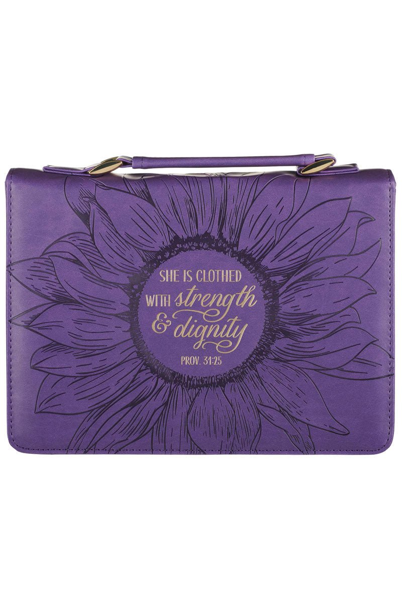 Purple Sunflower Strength Dignity LuxLeather Large Bible Cover