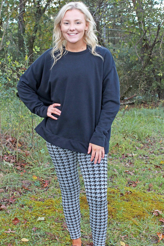 Black Houndstooth Fleece Lined Leggings - Wholesale Accessory Market