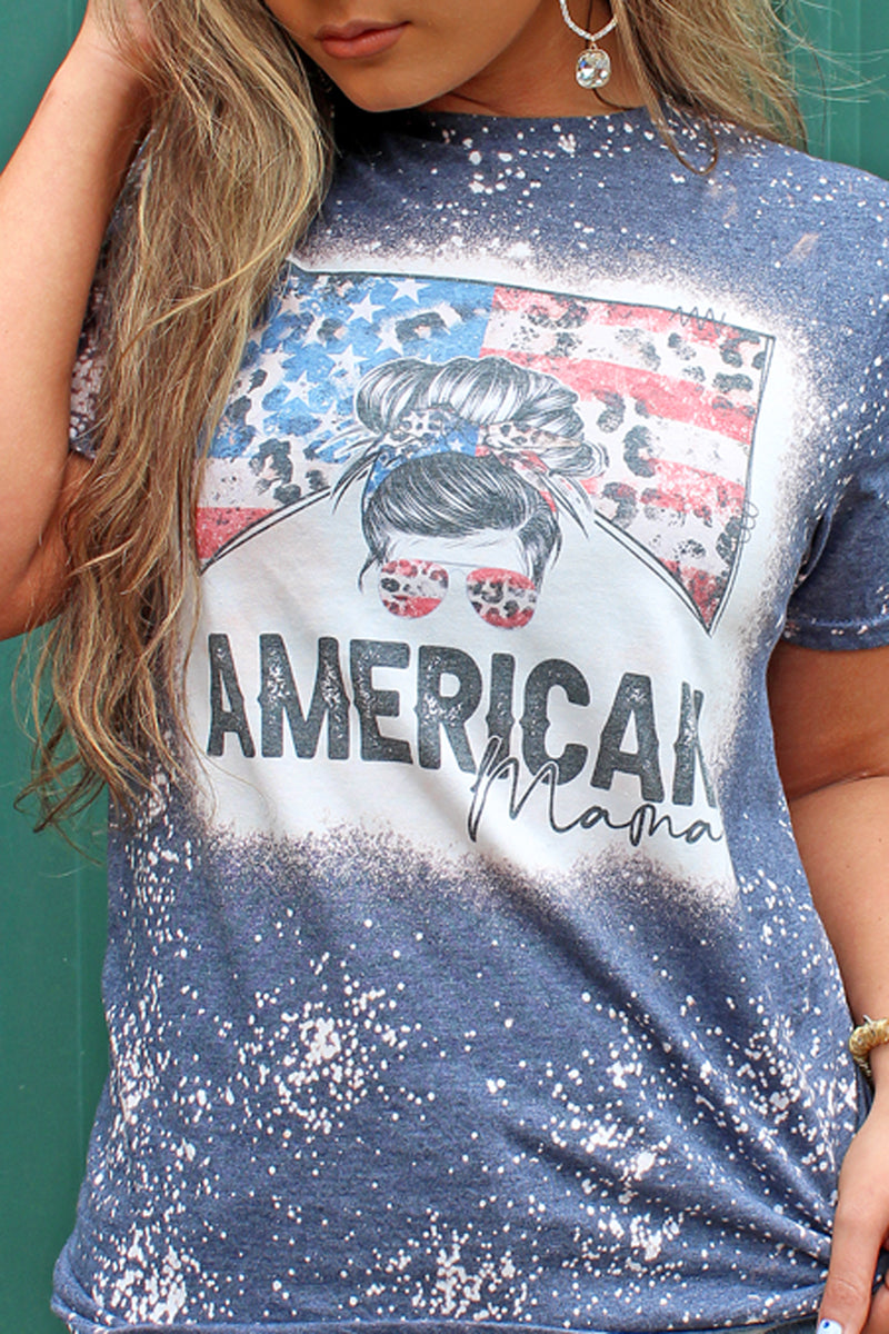 Bleached Patriotic American Mama Softstyle Adult T-Shirt