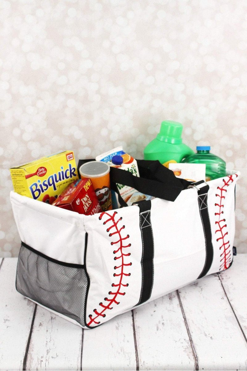 Baseball with Black Trim Collapsible Haul-It-All Basket with Mesh