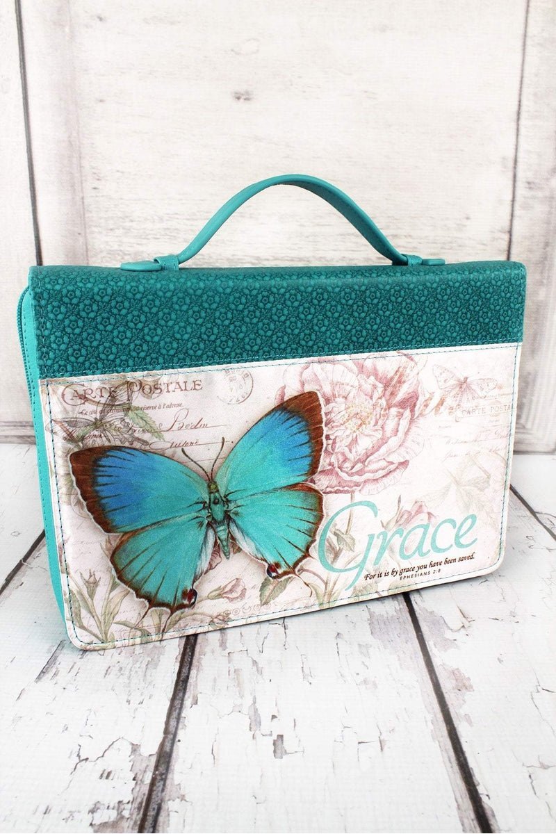 Teal Ephesians 2:8 'Grace' Butterfly Bible Cover - Wholesale Accessory Market