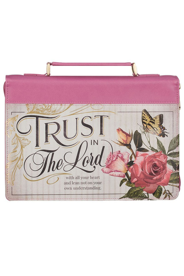 Trust in the LORD Floral Pink Faux Leather Large Bible Cover - Wholesale Accessory Market