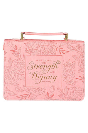 Strength and Dignity Rose Pink Faux Leather Large Bible Cover - Wholesale Accessory Market