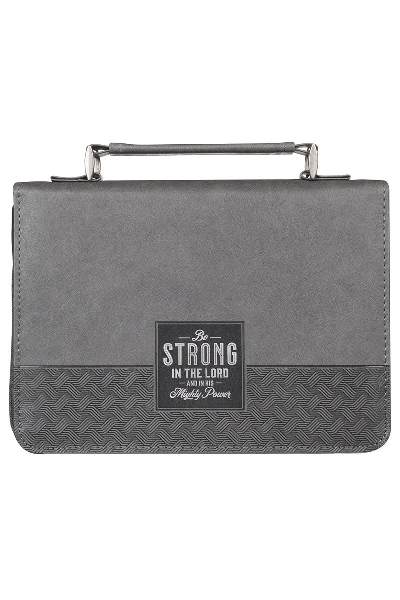 Be Strong in the Lord Gray Faux Leather Large Bible Cover - Wholesale Accessory Market