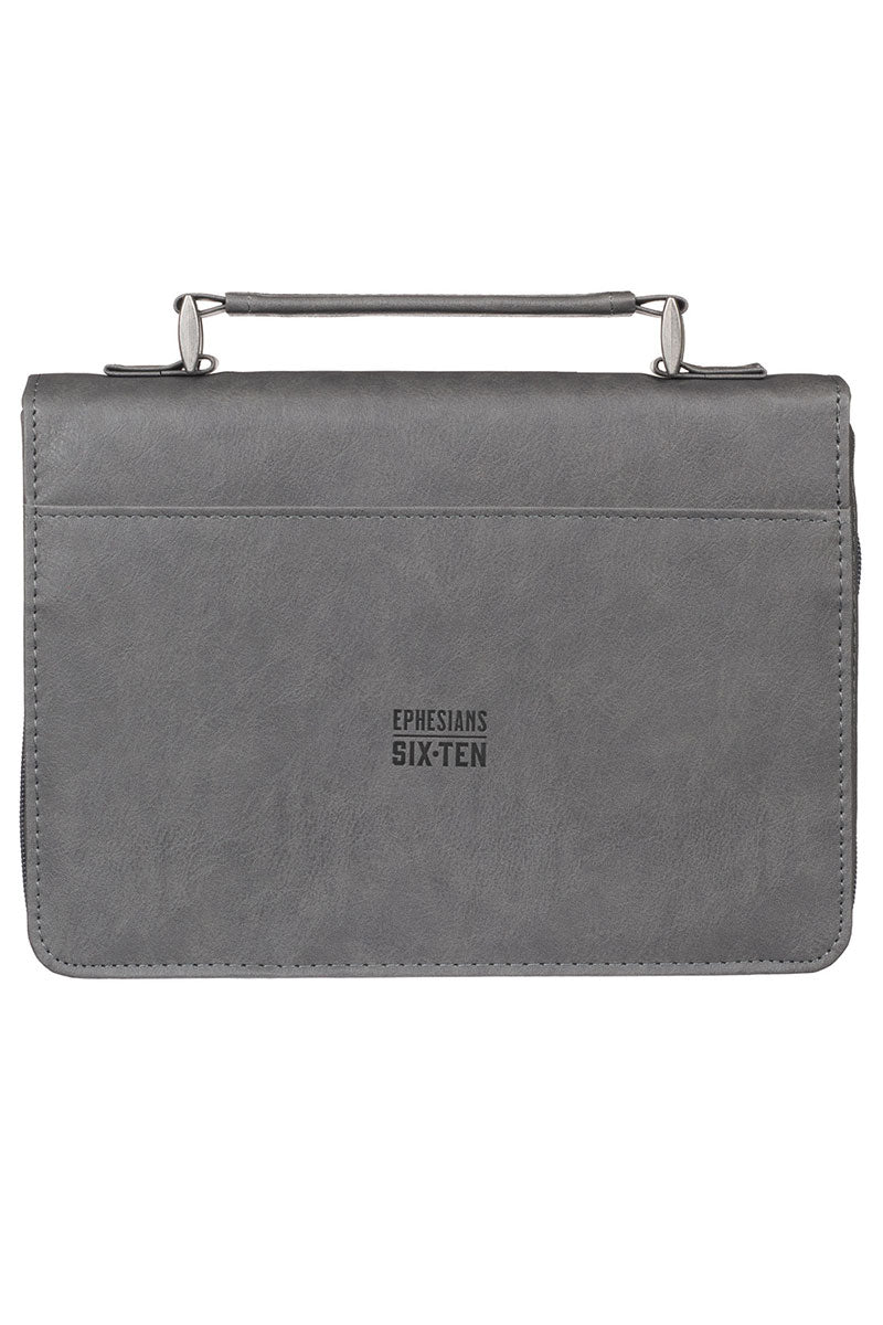 Be Strong in the Lord Gray Faux Leather Large Bible Cover - Wholesale Accessory Market