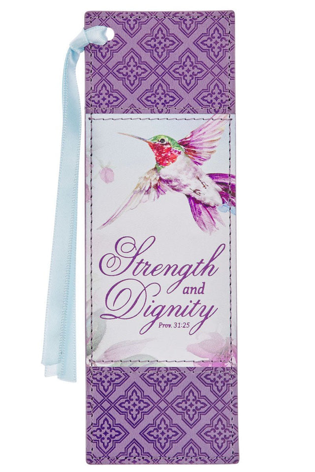 Strength and Dignity Hummingbird Purple Faux Leather Page Marker - Wholesale Accessory Market