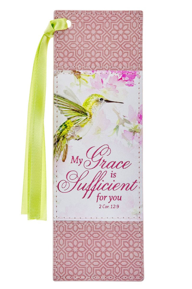 My Grace is Sufficient Hummingbird Pink Faux Leather Page Marker - Wholesale Accessory Market