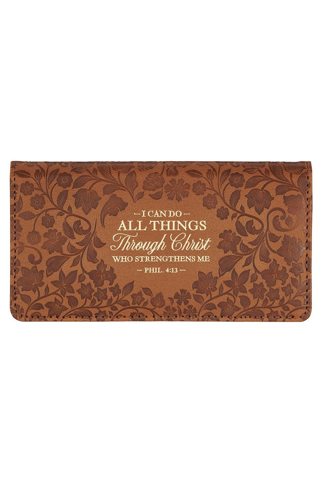 All Things Honey Brown Faux Leather Checkbook Cover - Wholesale Accessory Market