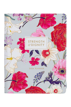 2024 Strength and Dignity Floral Zippered 18 Month Daily Planner - Wholesale Accessory Market