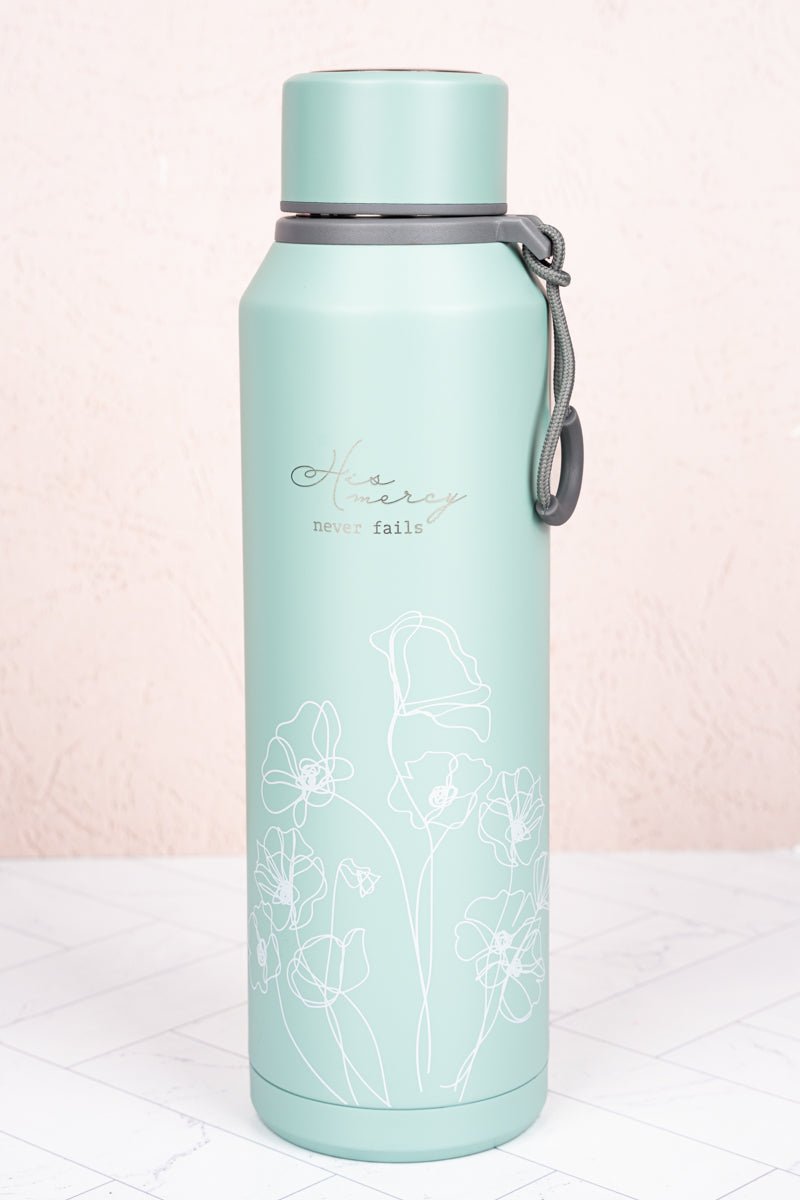 His Mercy Hazy Teal Floral 24oz Stainless Steel Water Bottle - Wholesale Accessory Market