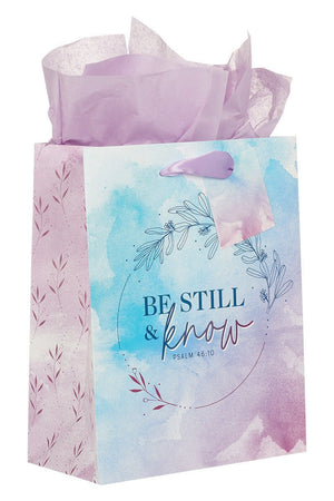 Be Still & Know Lilac and Blue Watercolor Floral Medium Gift Bag - Wholesale Accessory Market