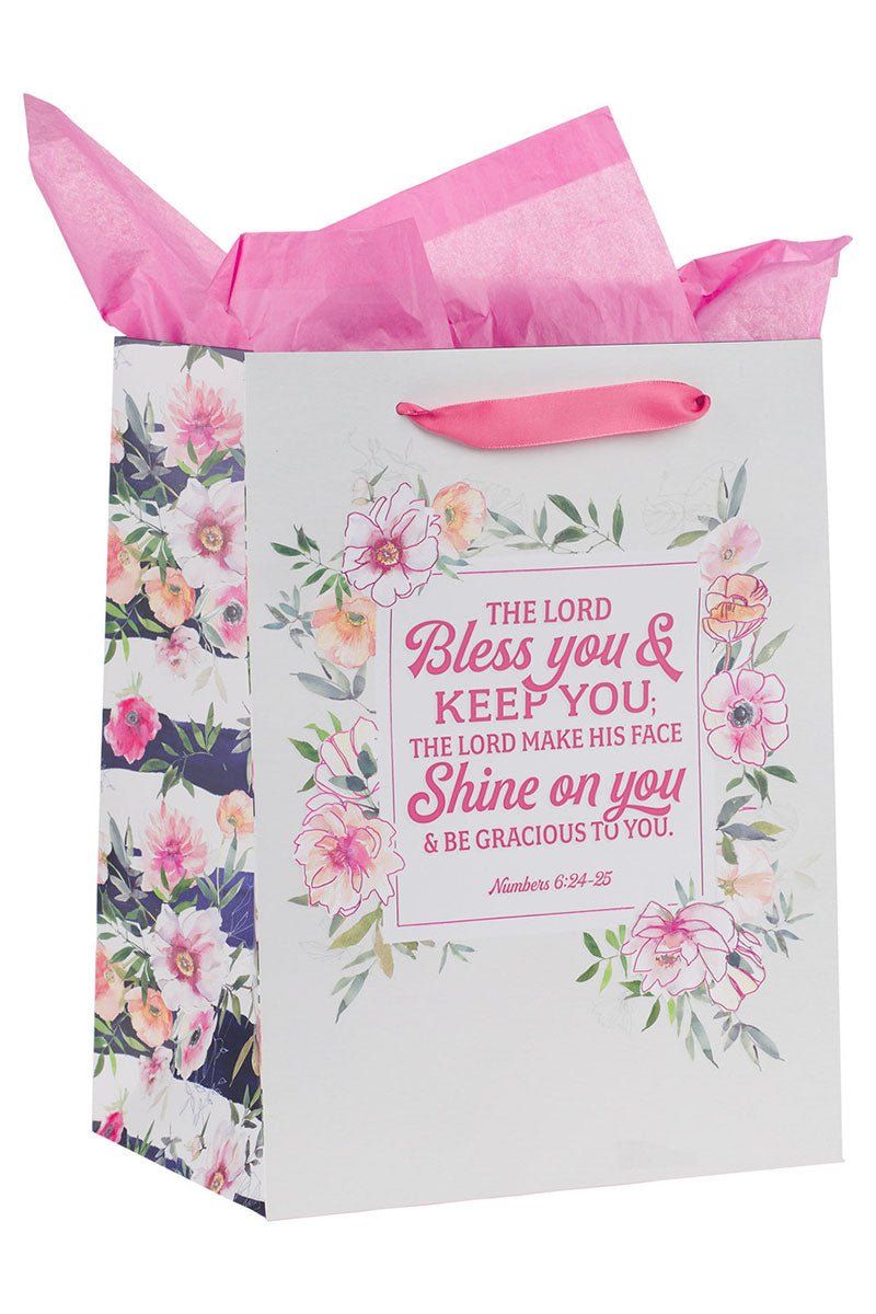 Bless You and Keep You Pink Floral Large Portrait 3-in-1 Gift Bag Set - Wholesale Accessory Market