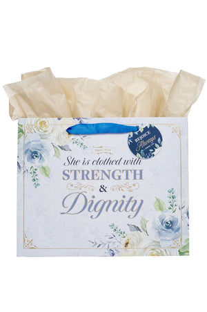 Strength & Dignity Blue Roses Large Landscape Gift Bag - Wholesale Accessory Market