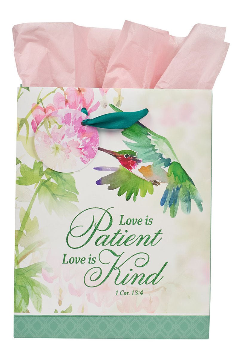 Love is Patient Hummingbird Floral Medium Gift Bag - Wholesale Accessory Market