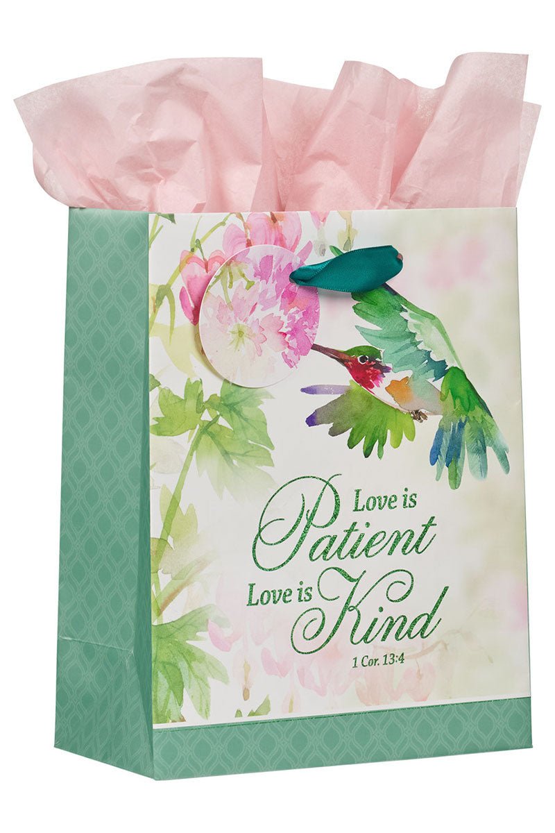 Love is Patient Hummingbird Floral Medium Gift Bag - Wholesale Accessory Market