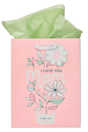 I Love You Mom Daisy Pink Floral Medium Gift Bag - Wholesale Accessory Market