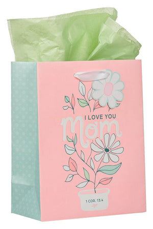 I Love You Mom Daisy Pink Floral Medium Gift Bag - Wholesale Accessory Market