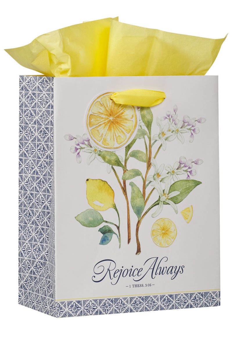 Rejoice Always Lemon Floral Medium Gift Bag - Wholesale Accessory Market