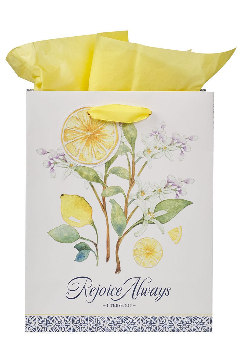 Rejoice Always Lemon Floral Medium Gift Bag - Wholesale Accessory Market