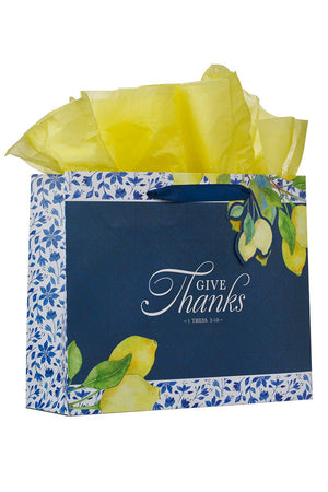 Give Thanks Lemon Blue Large Landscape Gift Bag - Wholesale Accessory Market