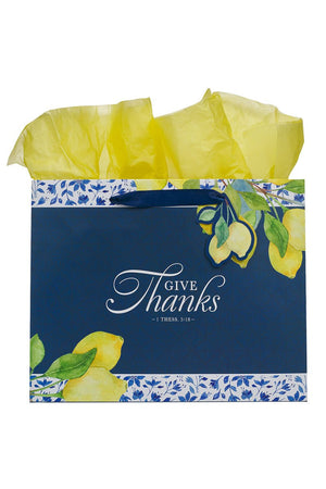 Give Thanks Lemon Blue Large Landscape Gift Bag - Wholesale Accessory Market