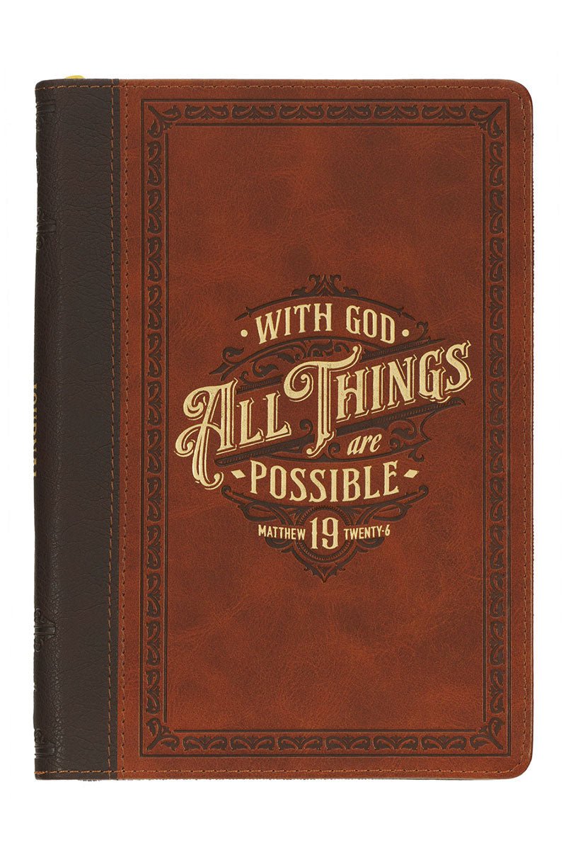 All Things Are Possible Two-Tone Brown LuxLeather Zippered Journal - Wholesale Accessory Market