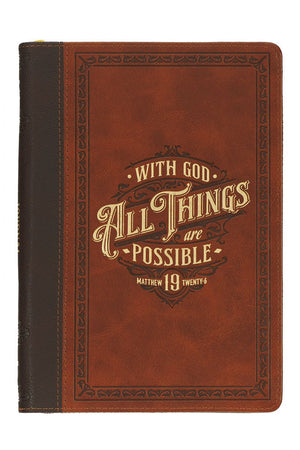 All Things Are Possible Two-Tone Brown LuxLeather Zippered Journal - Wholesale Accessory Market