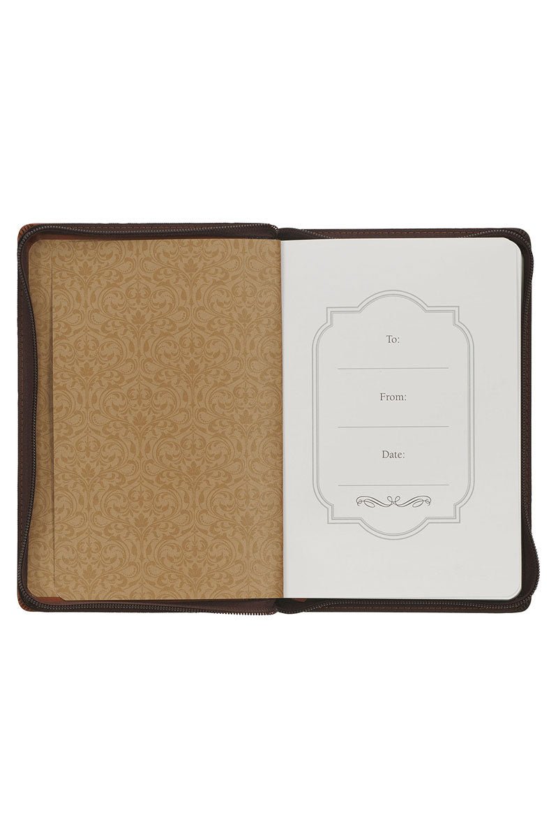 All Things Are Possible Two-Tone Brown LuxLeather Zippered Journal - Wholesale Accessory Market