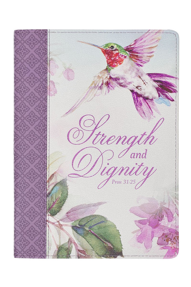 Strength & Dignity Hummingbird Purple Faux Leather Zippered Journal - Wholesale Accessory Market