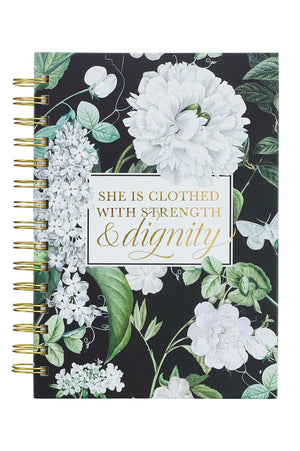 Strength & Dignity White Floral Large Wirebound Journal - Wholesale Accessory Market