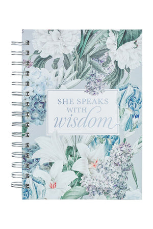 She Speaks with Wisdom Blue Floral Large Wirebound Journal - Wholesale Accessory Market