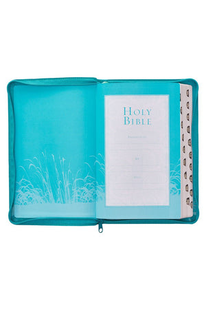 Turquoise Faux Leather Zippered KJV Deluxe Gift Bible with Thumb Index - Wholesale Accessory Market