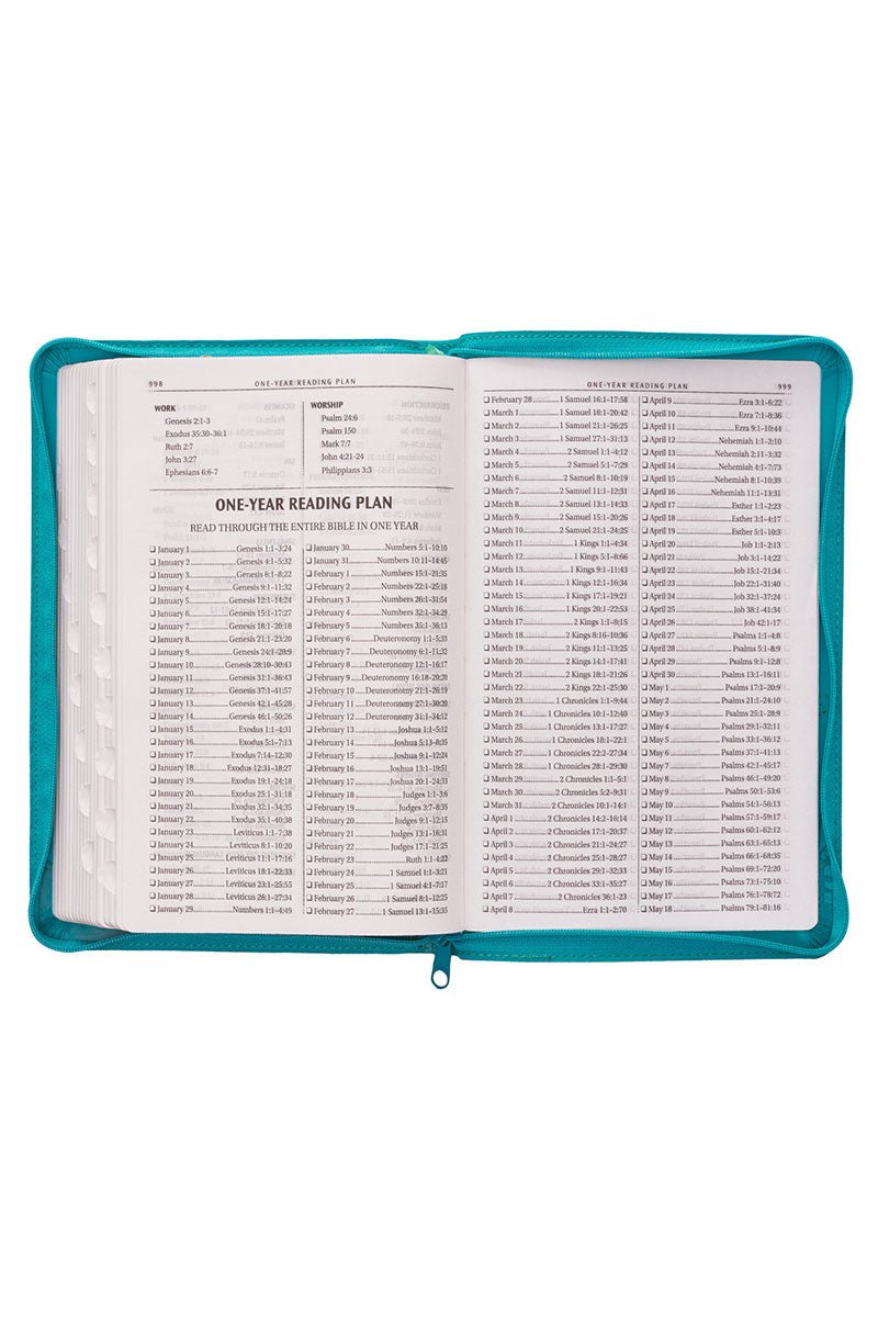 Turquoise Faux Leather Zippered KJV Deluxe Gift Bible with Thumb Index - Wholesale Accessory Market