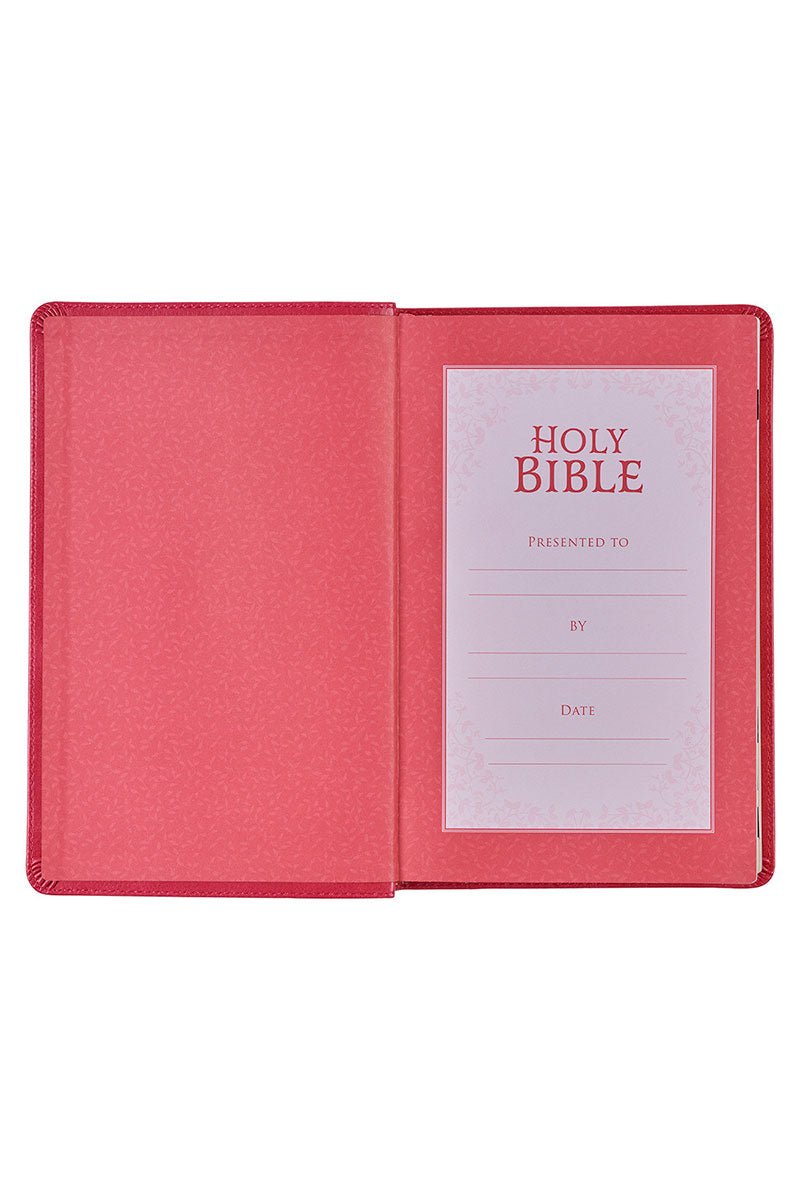 Pink Botanical Faux Leather KJV Deluxe Gift Bible with Thumb Index - Wholesale Accessory Market