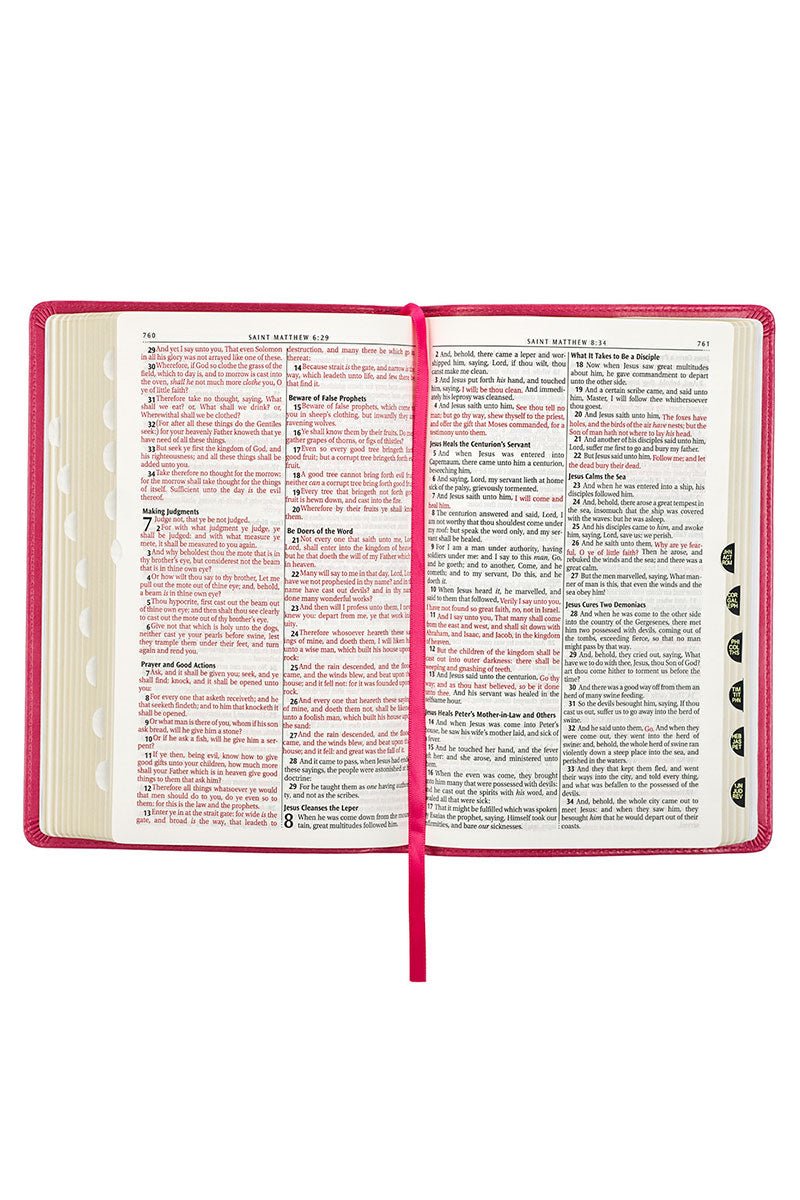 Pink Botanical Faux Leather KJV Deluxe Gift Bible with Thumb Index - Wholesale Accessory Market