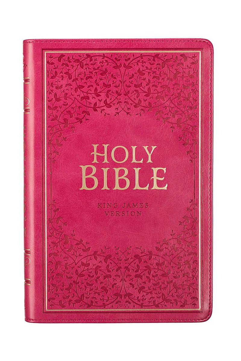 Pink Botanical Faux Leather KJV Deluxe Gift Bible with Thumb Index - Wholesale Accessory Market