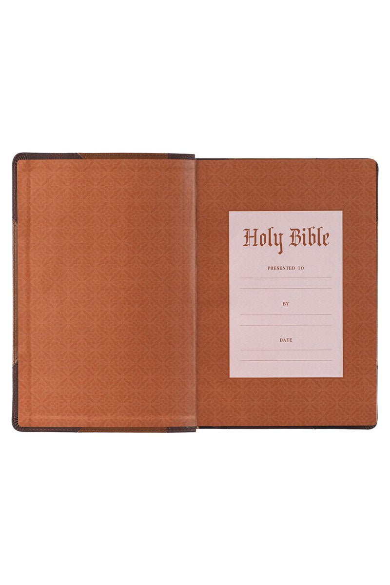 Two-Tone Brown Faux Leather Giant Print KJV Full-Size Bible with Thumb Index - Wholesale Accessory Market