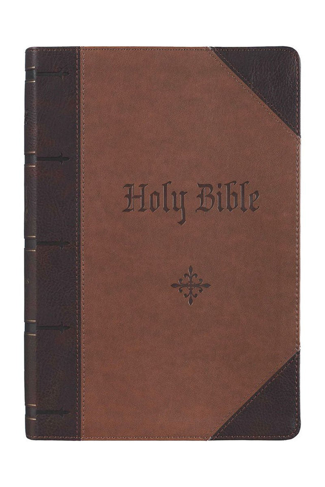 Two-Tone Brown Faux Leather Giant Print KJV Full-Size Bible with Thumb Index - Wholesale Accessory Market